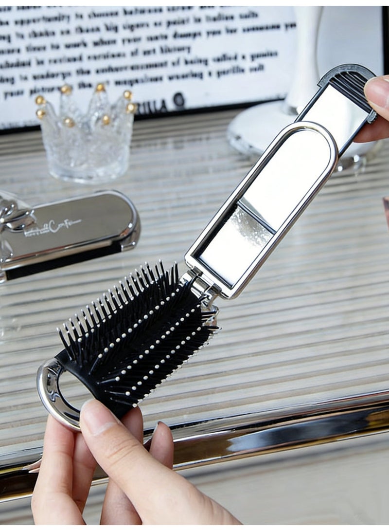 Joudi Two in One Portable Folding Comb Small Smooth Hair Massage Mini Mirror Integrated Comb - Image 2